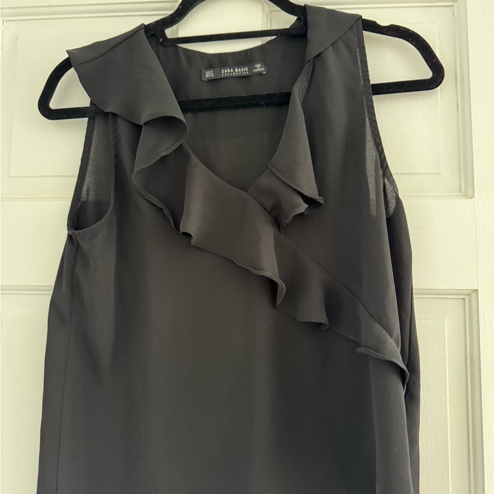 Zara Black Ruffle Detail Blouse